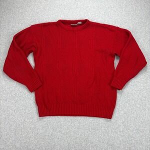 Vintage Crewneck Sweater Mens XL Red Textured Knit Long Sleeve Holiday Grandma